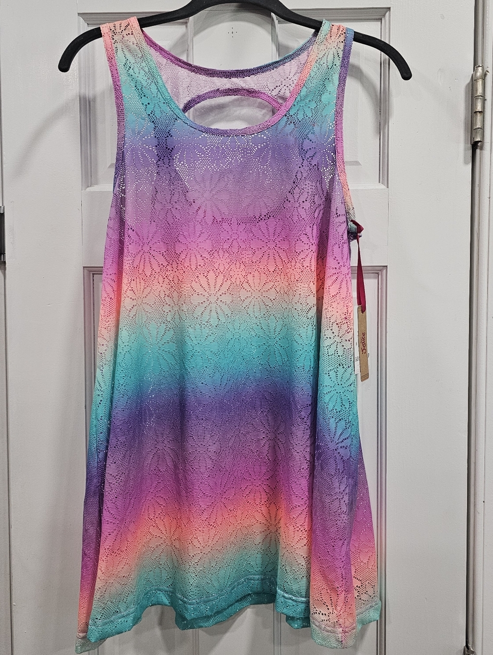 🌈 New with Tags: Justice Girls XL (16/18) Rainbow Lace Swing Swim Coverup
